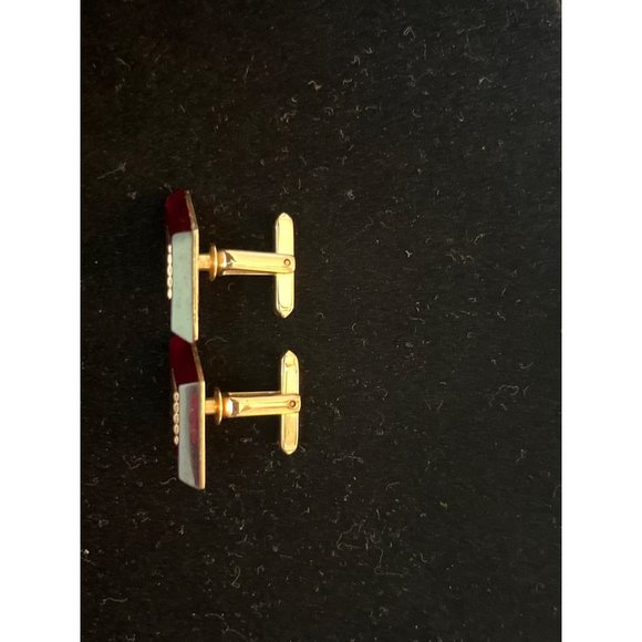 Vintage marked Hickok Red Lucite and Gold-tone Cufflinks - Picture 1 of 5